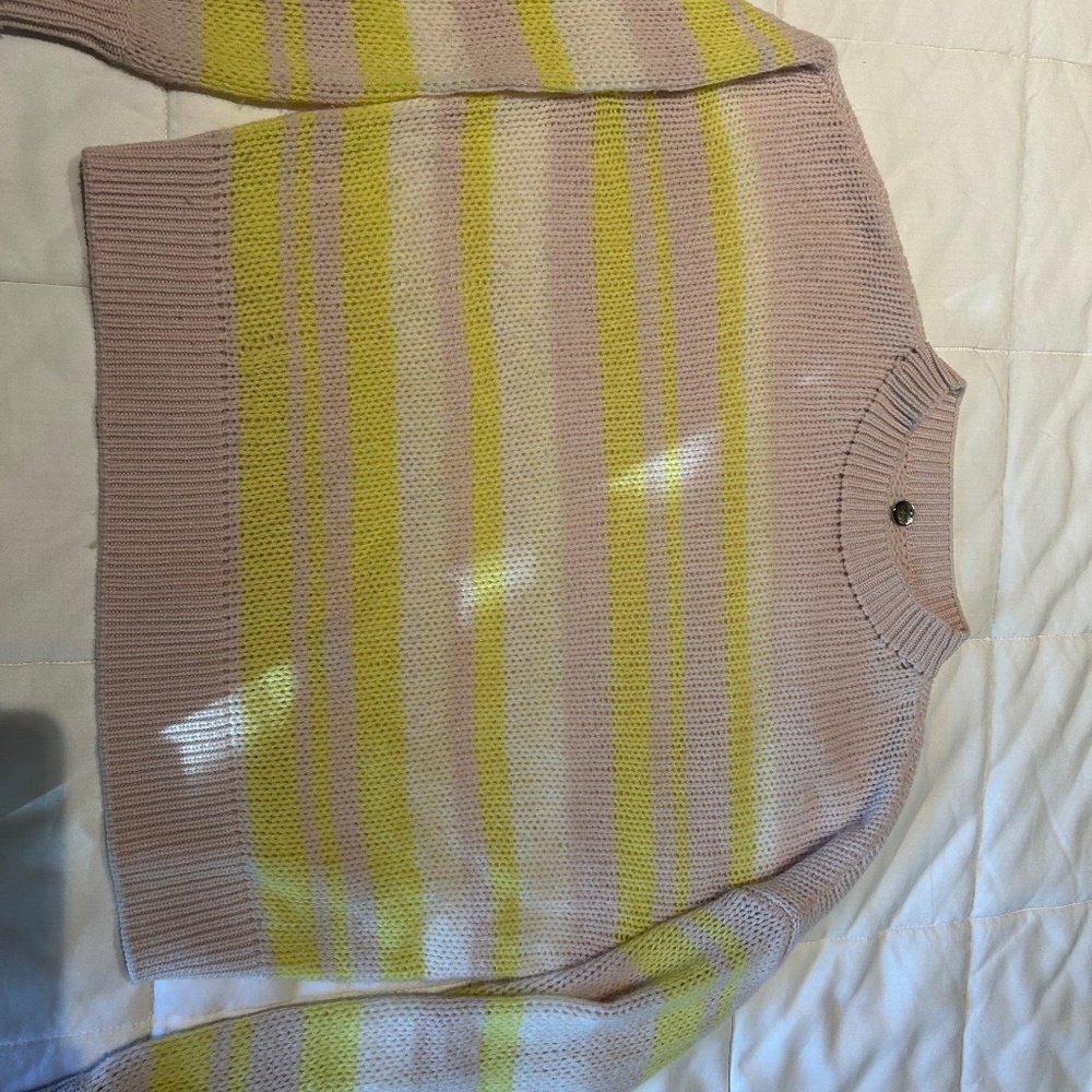 Yellow and bone/light beige striped cashmere sweeter